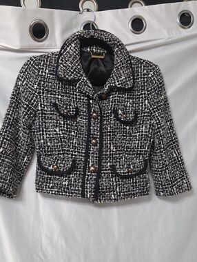 Express Girls Black & White Tweed Blazer Jacket Size 2 [1703]
